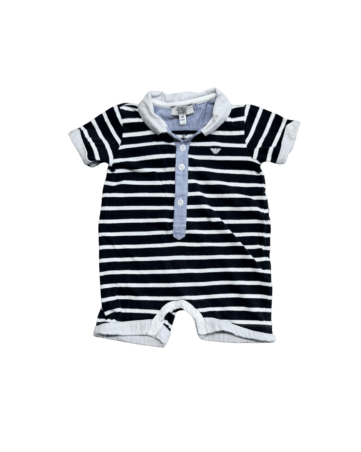Armani Baby Black and White Striped Polo Romper 6M