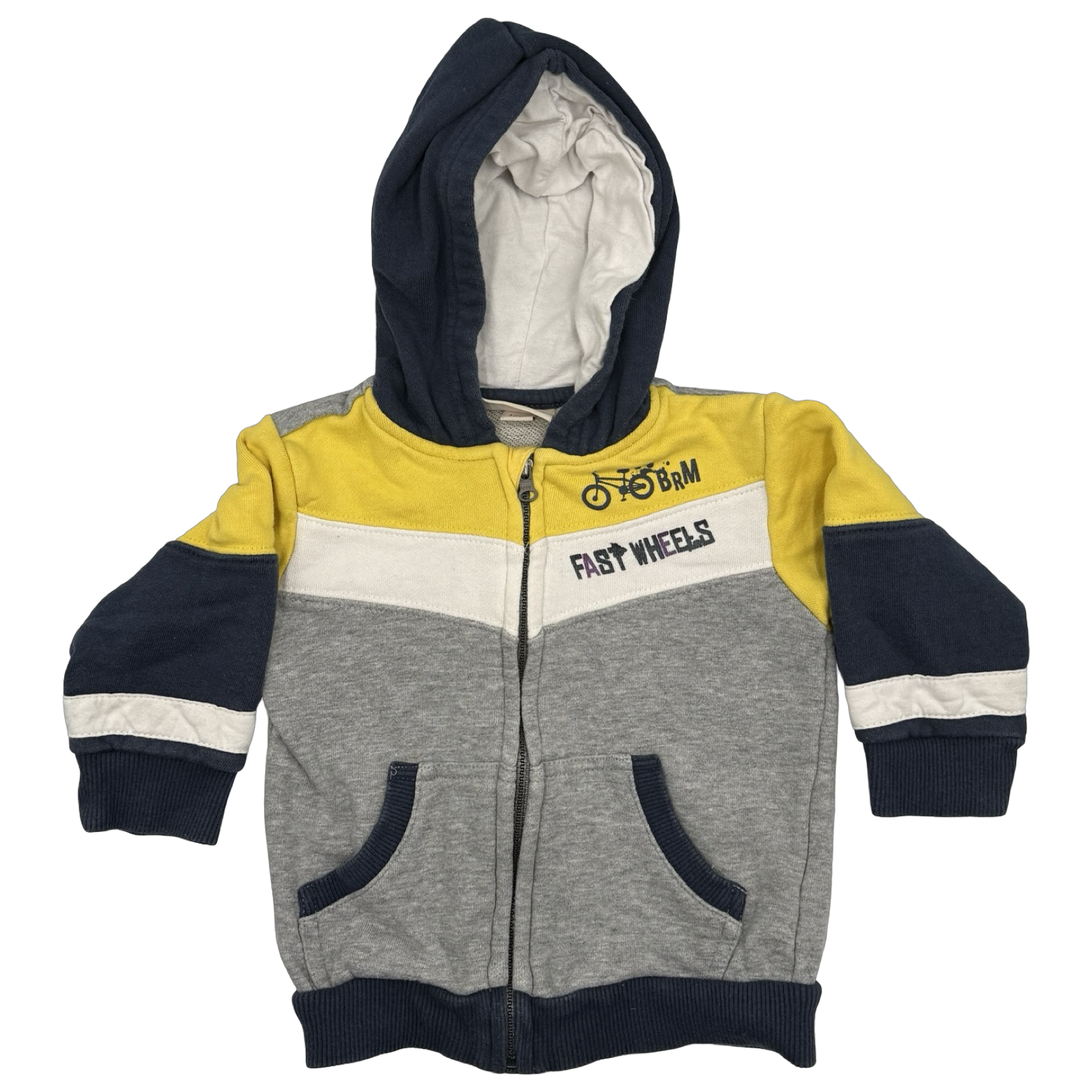 Brums Navy, Grey, White, and Yellow Zip-Up Hoodie 12-18M