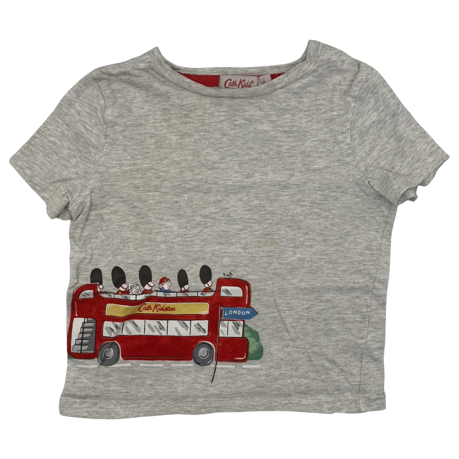 Cath Kids Grey Short-Sleeve T-Shirt with Red London Bus 1-2Y