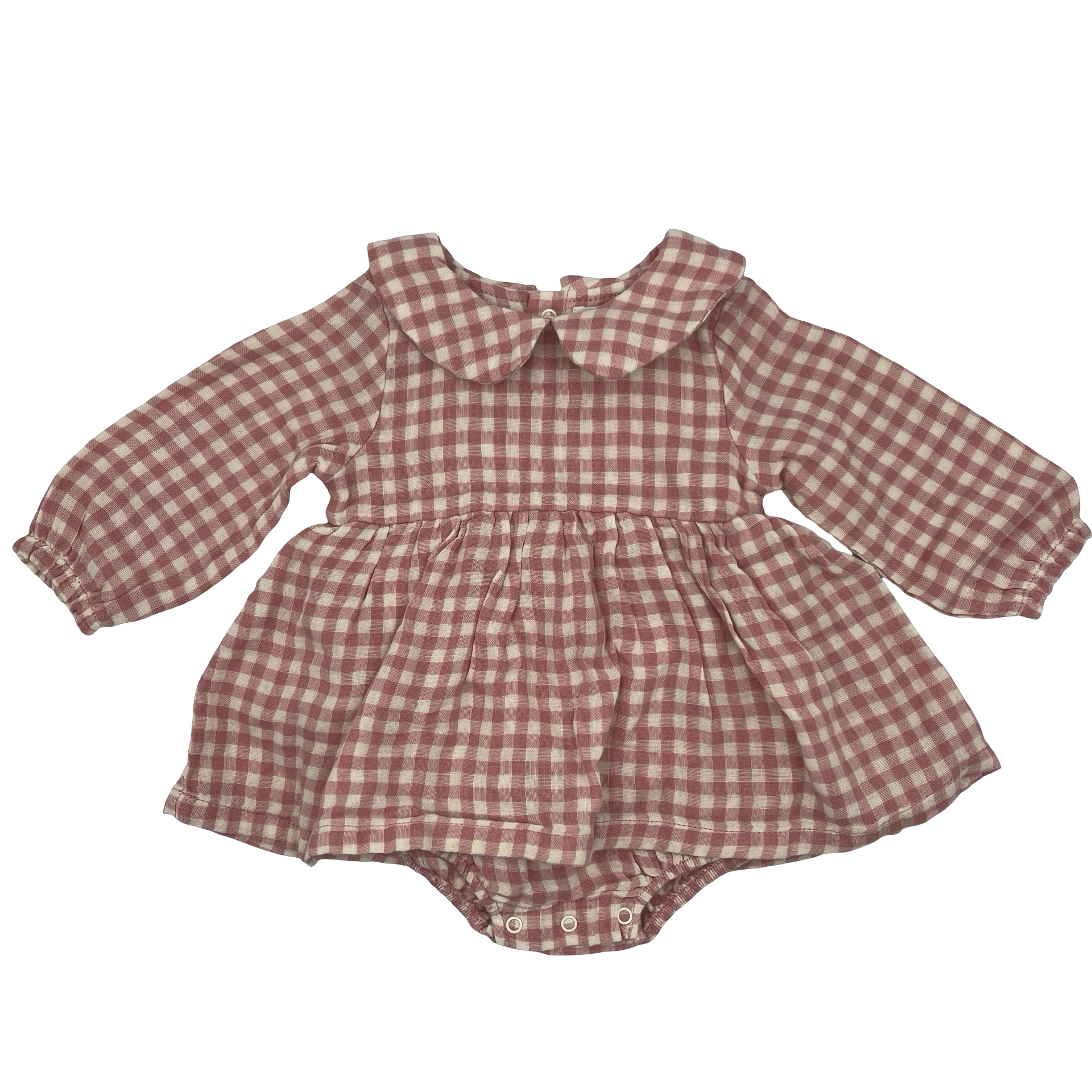 Angel Dear Gingham Collar Long-Sleeve Romper Set 3-6M