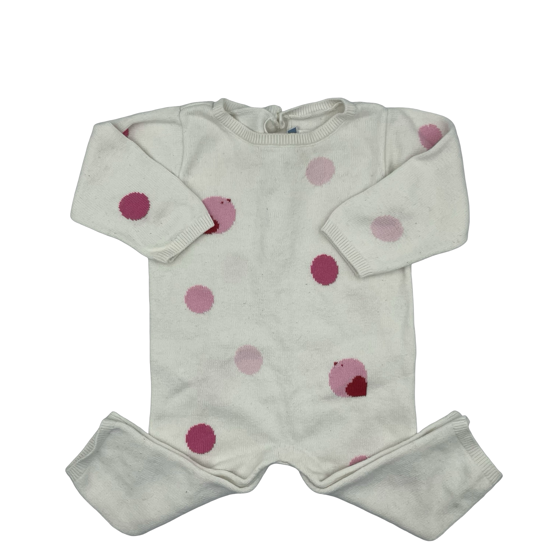 Jacadi White with Pink Polka Dots Onesie 12M