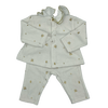Jacadi Two Piece Pajama Set with a Ruffled Collar and Metallic Gold Cherries and Stars 12M