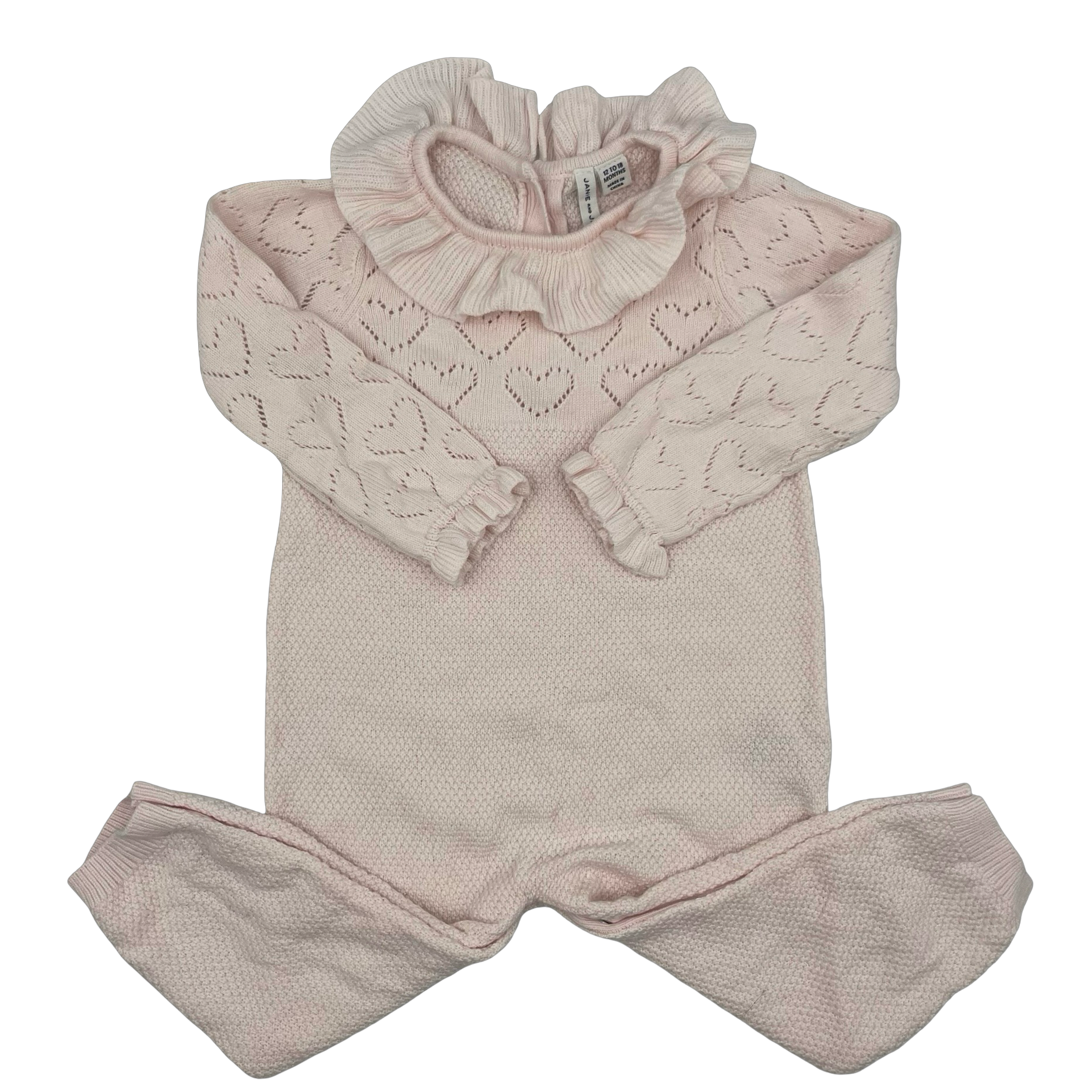 Janie and Jack Pink Heart with a Ruffle Collar One Piece 12-18M