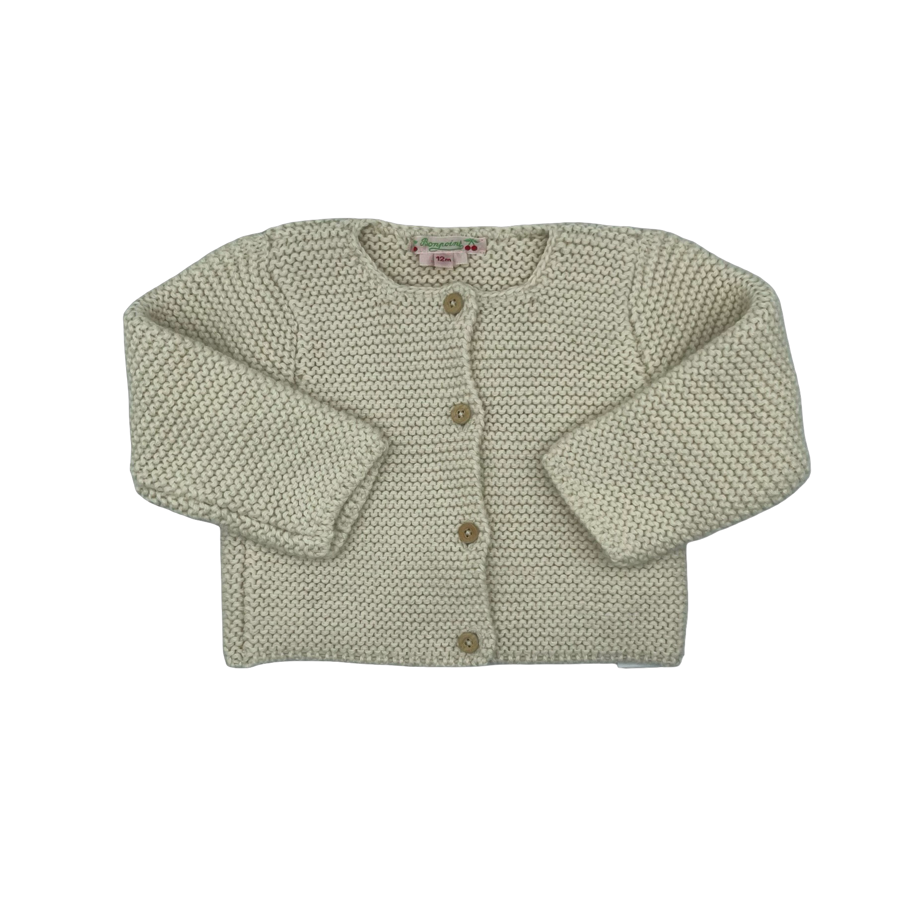 Bonpoint Cream Stitch Cardigan with Wooden Buttons 12M