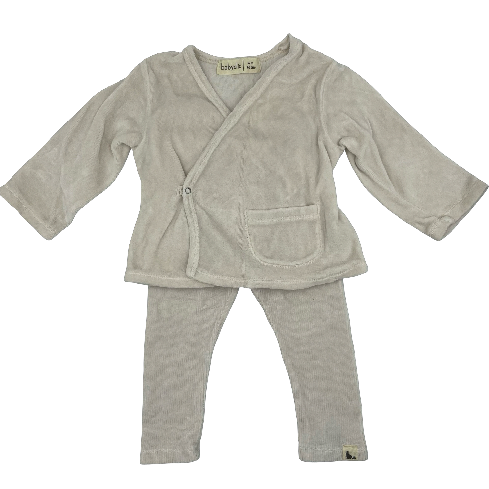 Babyclic White Snap-Closure Wrap Top and Pants Set 12M