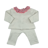 Jacadi White Long-Sleeve with Pink Collar and Matching Pants Set 12M