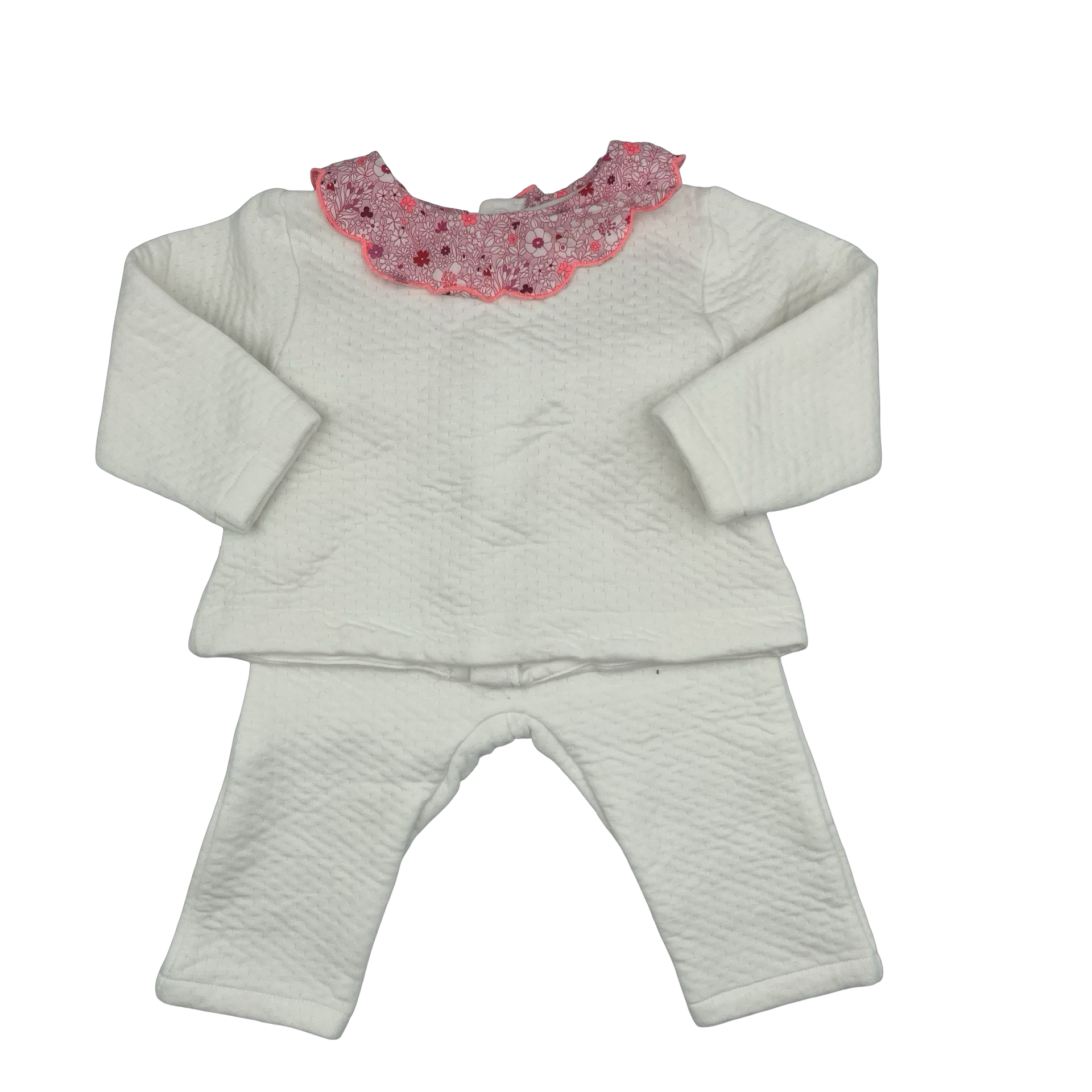 Jacadi White Long-Sleeve with Pink Collar and Matching Pants Set 12M