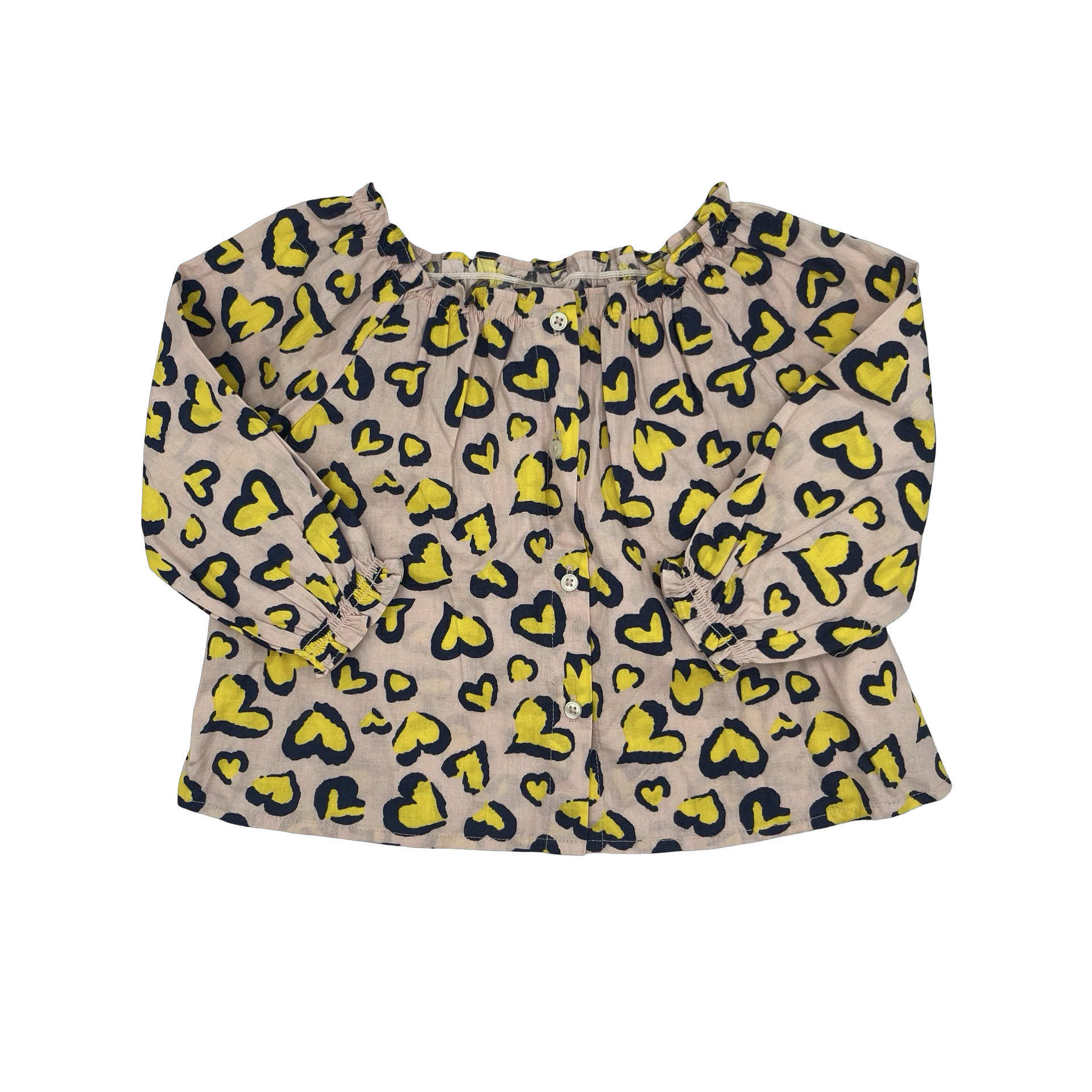 Bonton Yellow Heart Leopard Print Blouse 12M