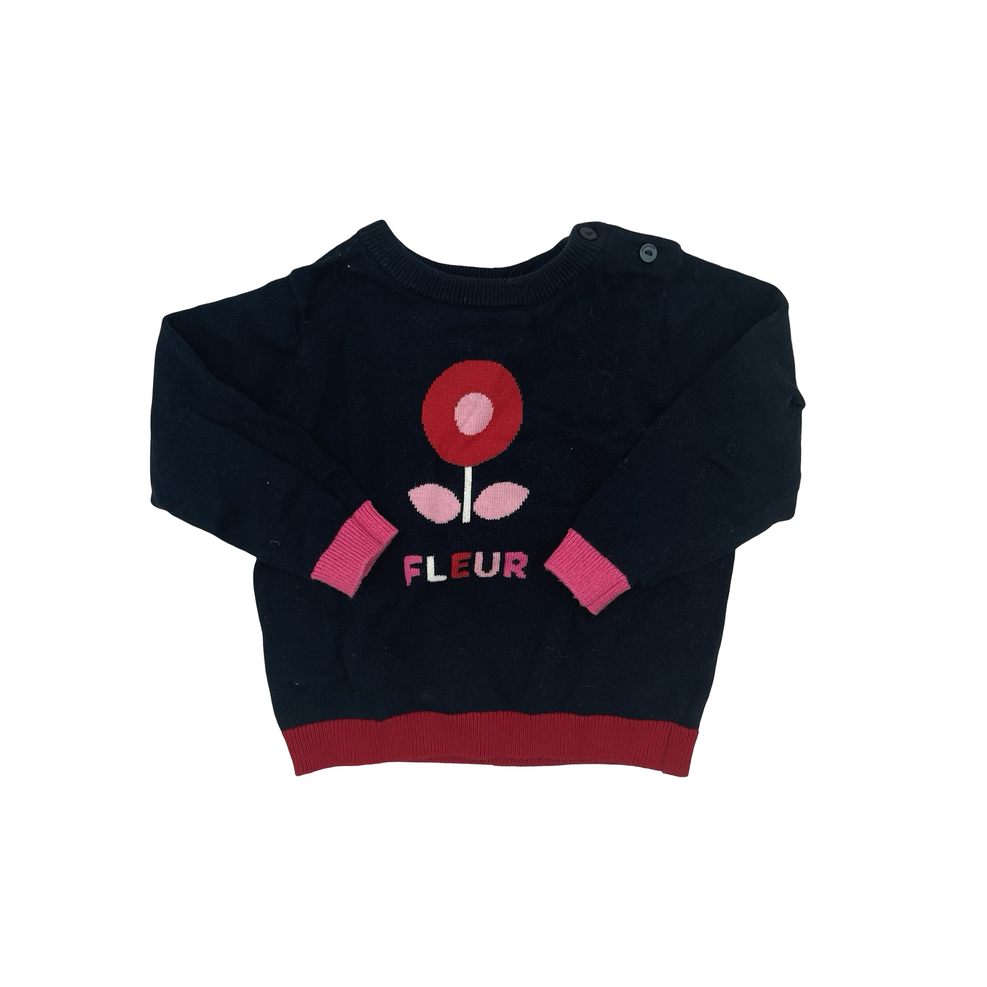 Jacadi Navy Sweater with a Red and Pink Flower 18M