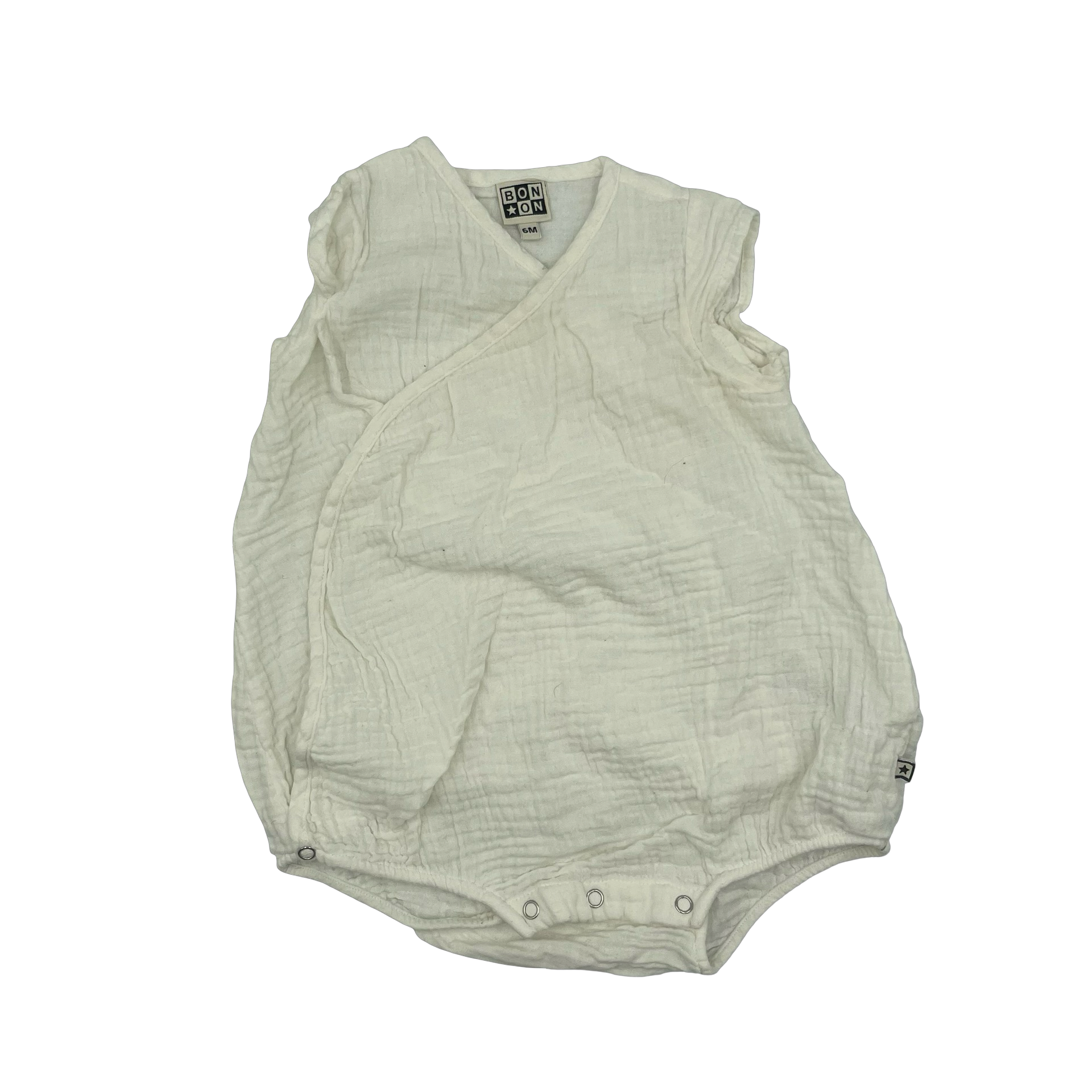 Bonton White Wrap Front Romper 6M