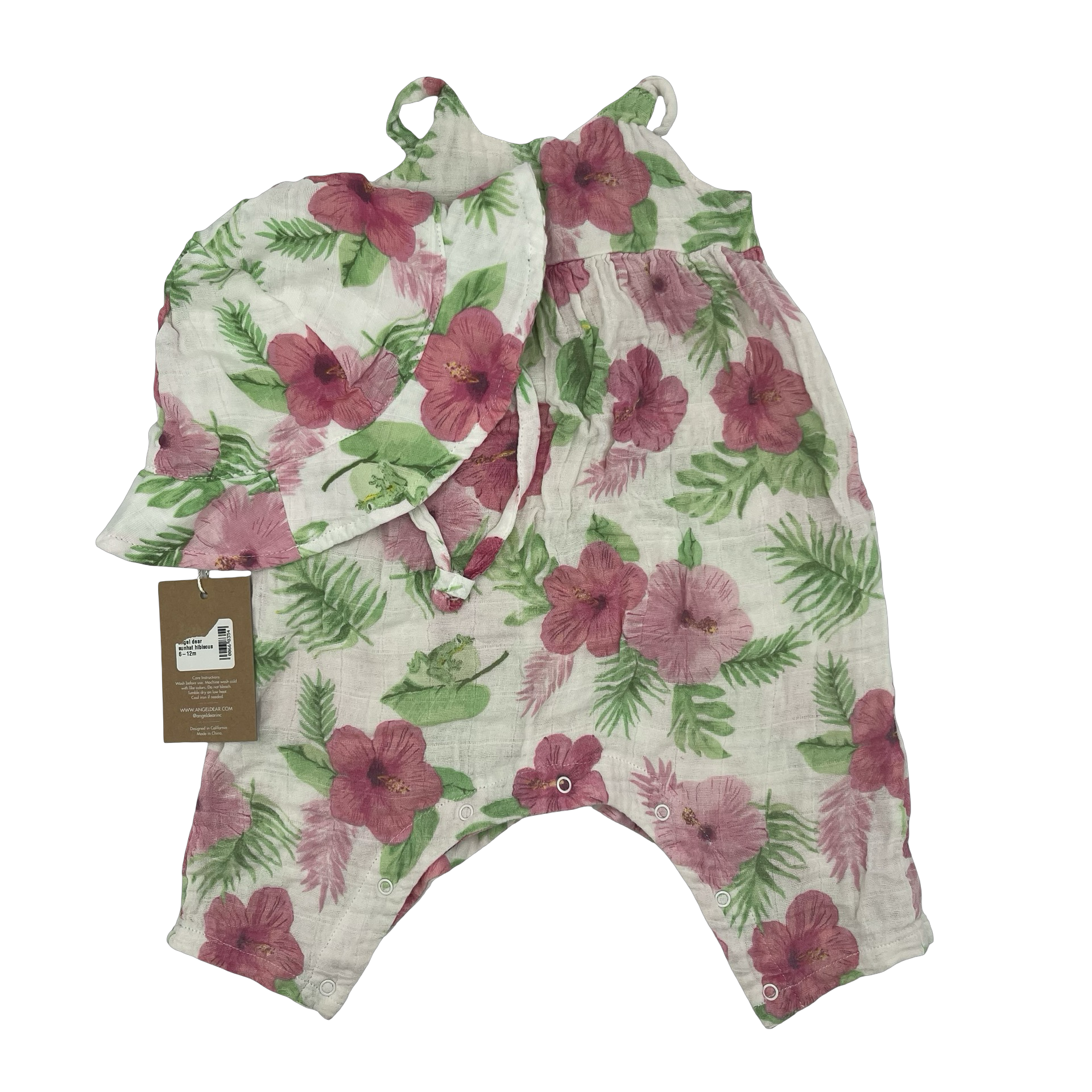 Angel Dear Romper and Hat with Pink Floral Hibiscus's 6-12M