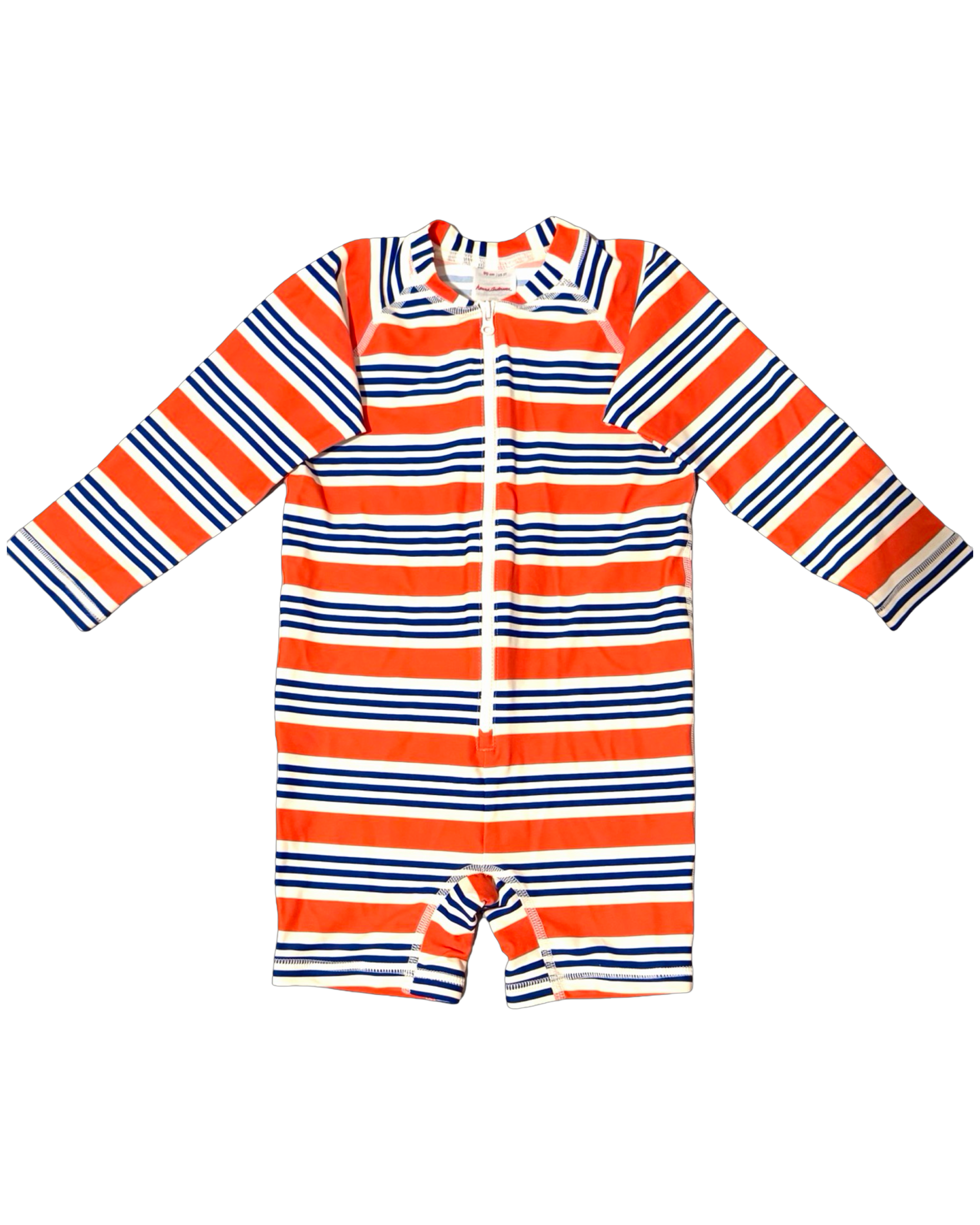 Hanna Andersson Orange, White, & Blue striped one piece swimsuit 3T