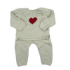 Petit Bateau White Heart Sweater and Pants Set 12M
