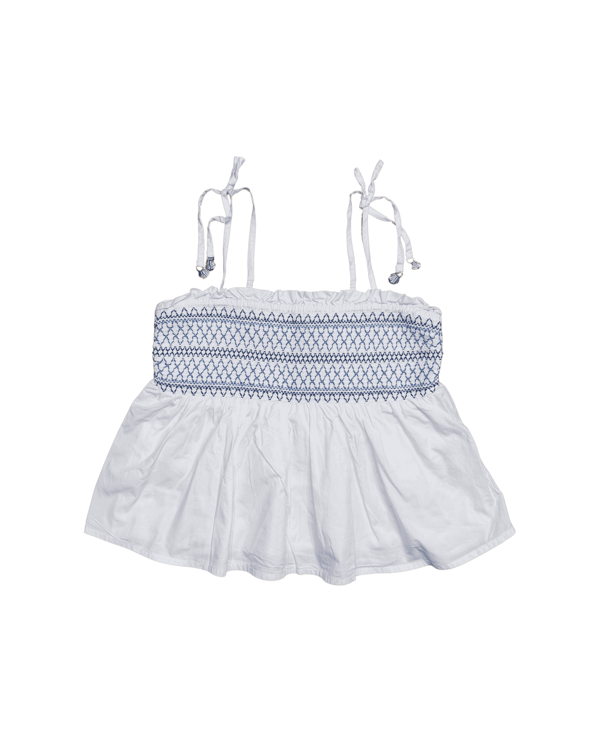 J Crew Crewcuts Blue and White Tank Top with Shell Beads on the Straps 12Y (Size L)