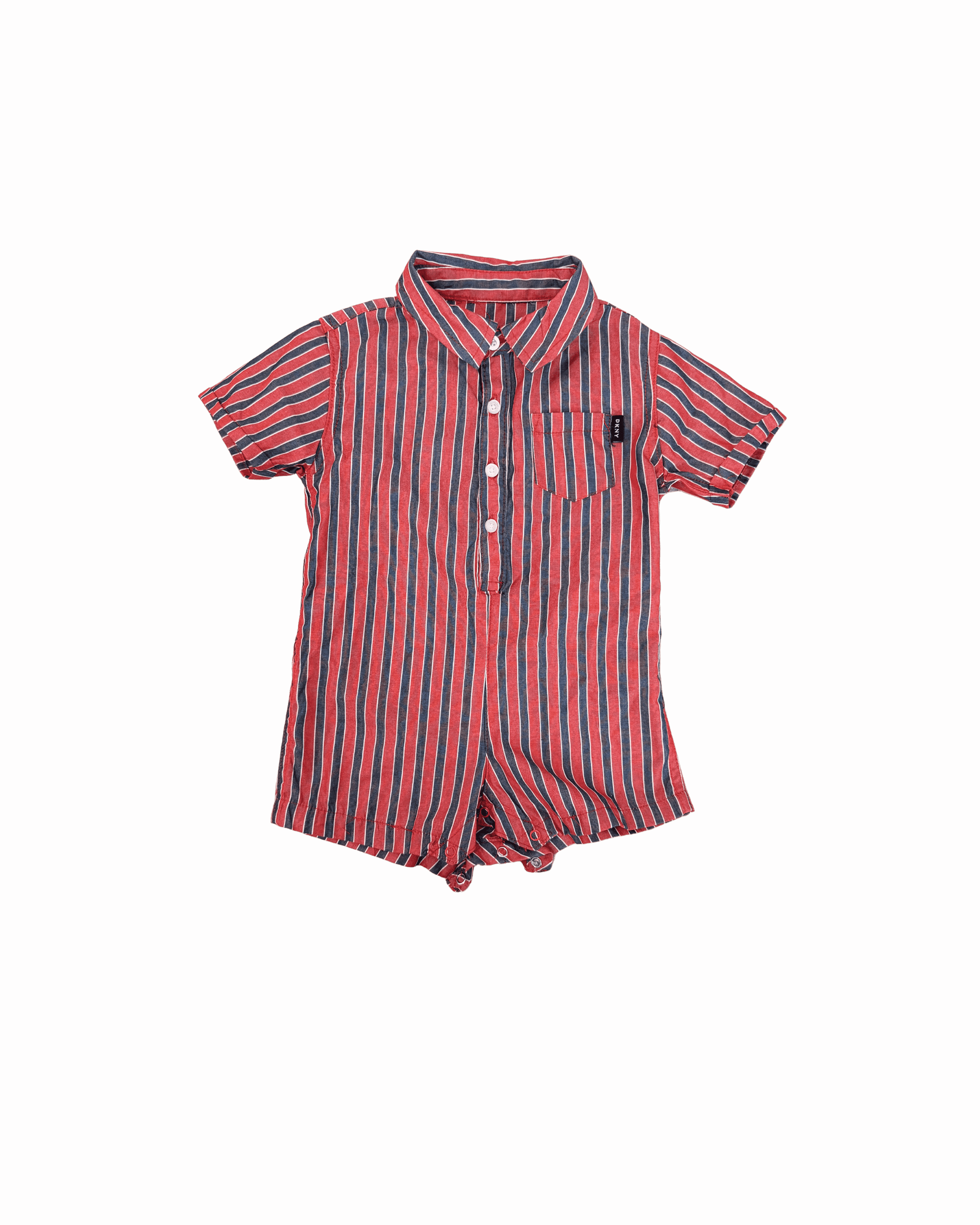 DKNY Red and Blue Striped Collared Romper 18M