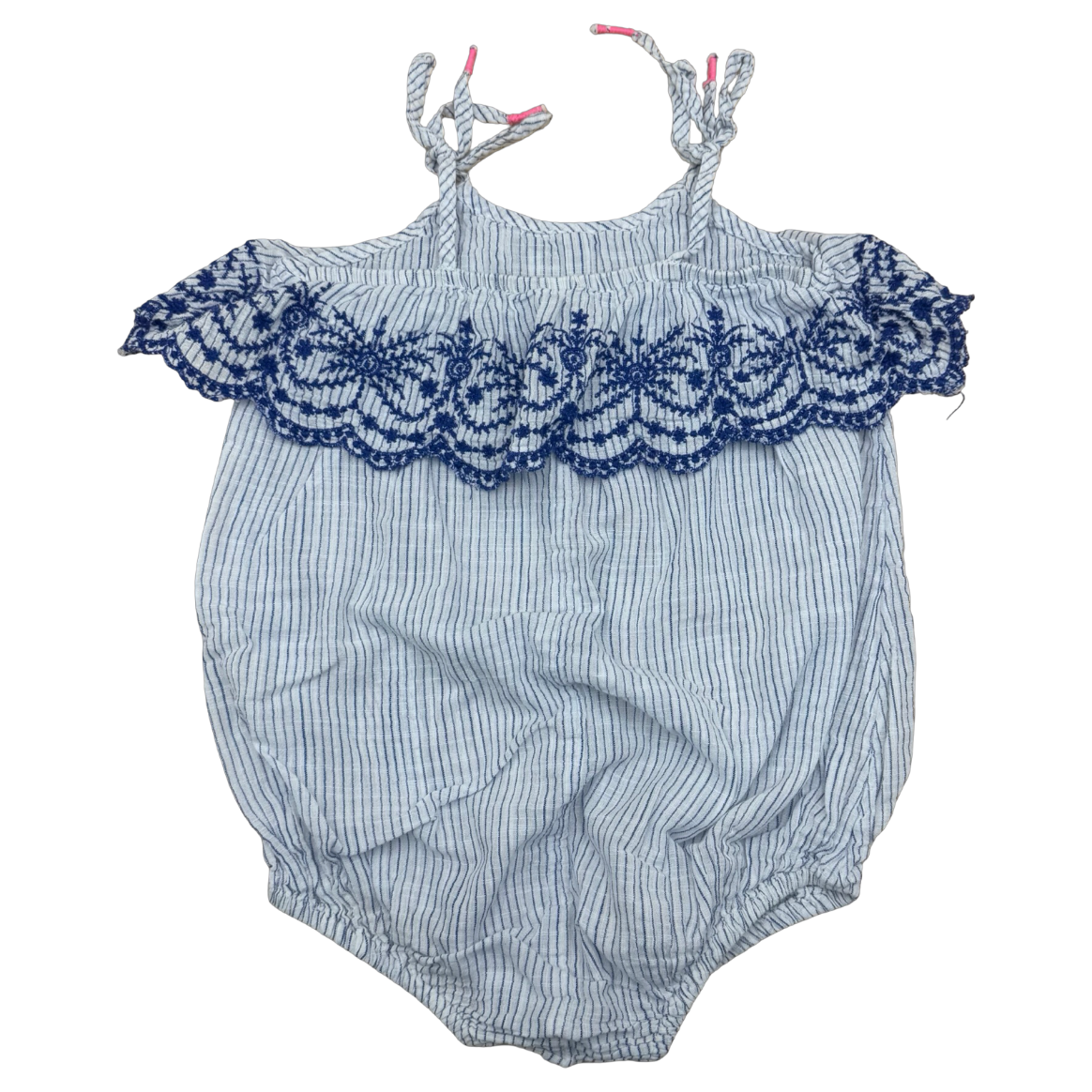 EGG New York White and Blue Stripe Romper 24M