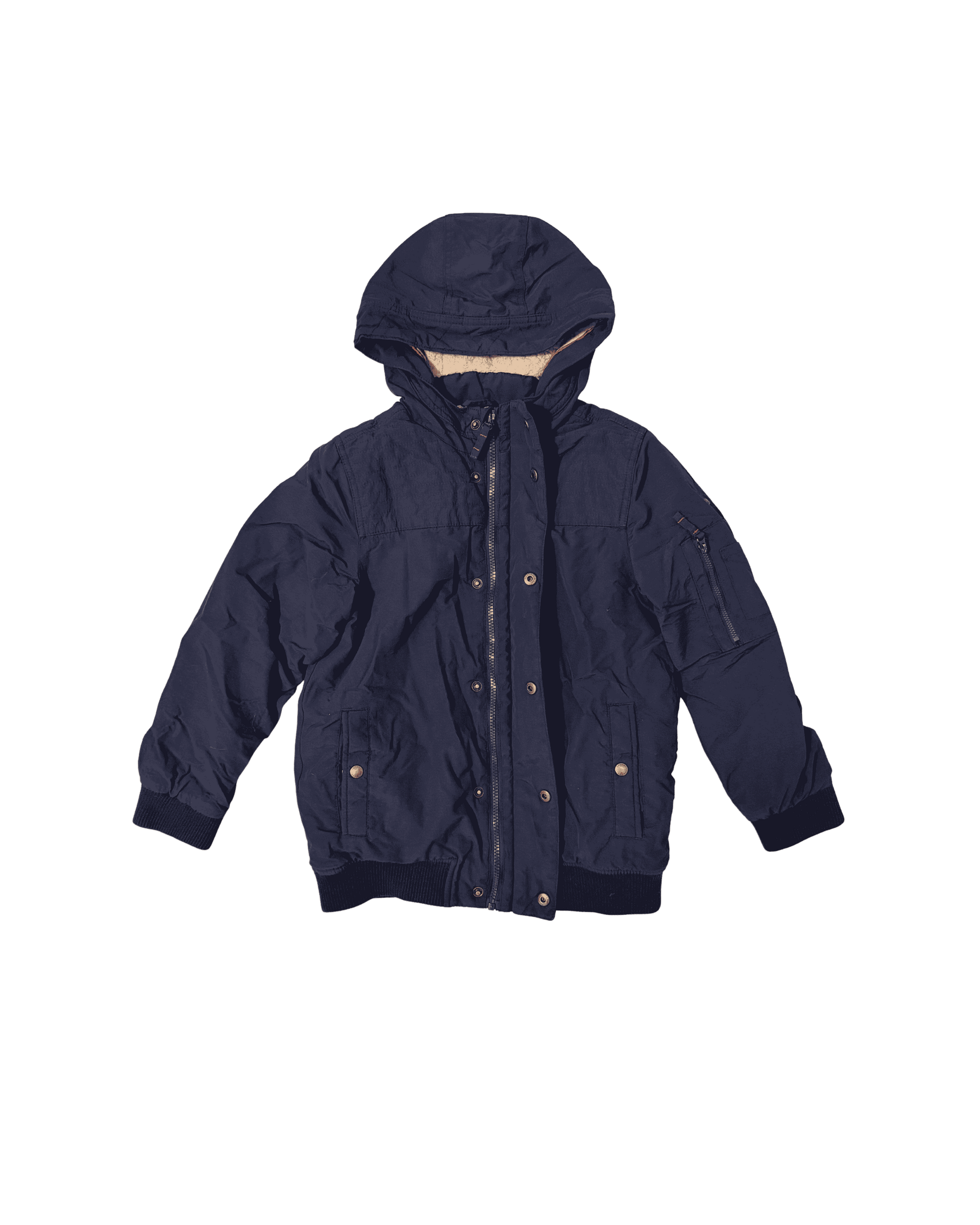 FatFace Hooded Navy Bomber Jacket With a Lined Interior and Snap Buttons 10/11
