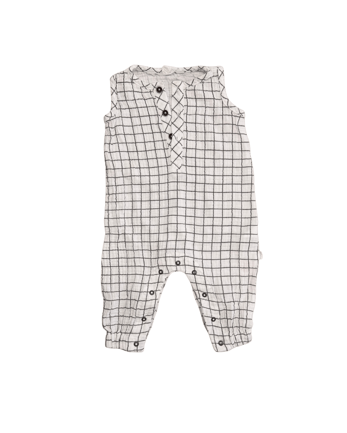 Firsts by Petit Lem Black and White Windowpane Check Romper 9M