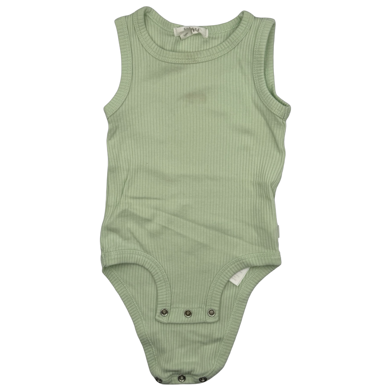 Firsts by Petit Lem Light Green Ribbed Sleeveless Body Suit 12M