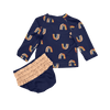 Hanna Andersson Long-Sleeve Navy Swimsuit with Rainbow Pattern 6-12M