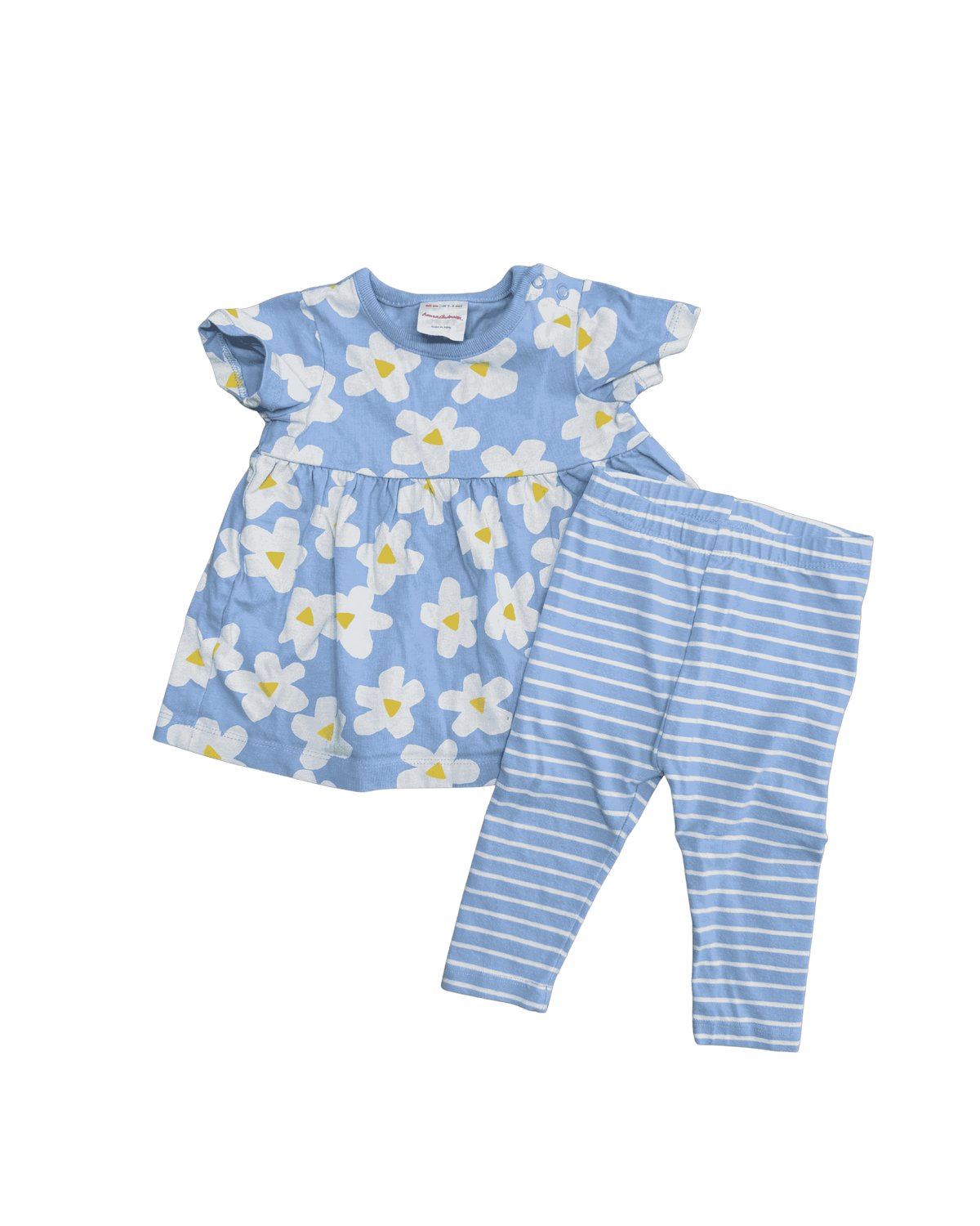 Hanna Andersson Blue Daisy Print Short-Sleeve and Leggings Set 3-6M
