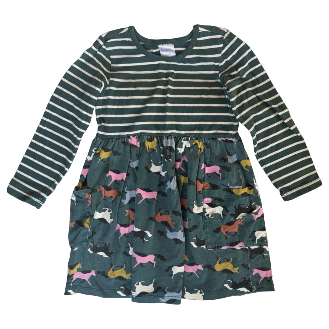 Hanna Andersson Green Unicorn Long Sleeve Dress 5Y