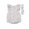 Happily Grey Floral Ruffle Bubble Romper Set with Bow 3-6M