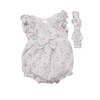 Happily Grey Floral Ruffle Bubble Romper Set with Bow 3-6M