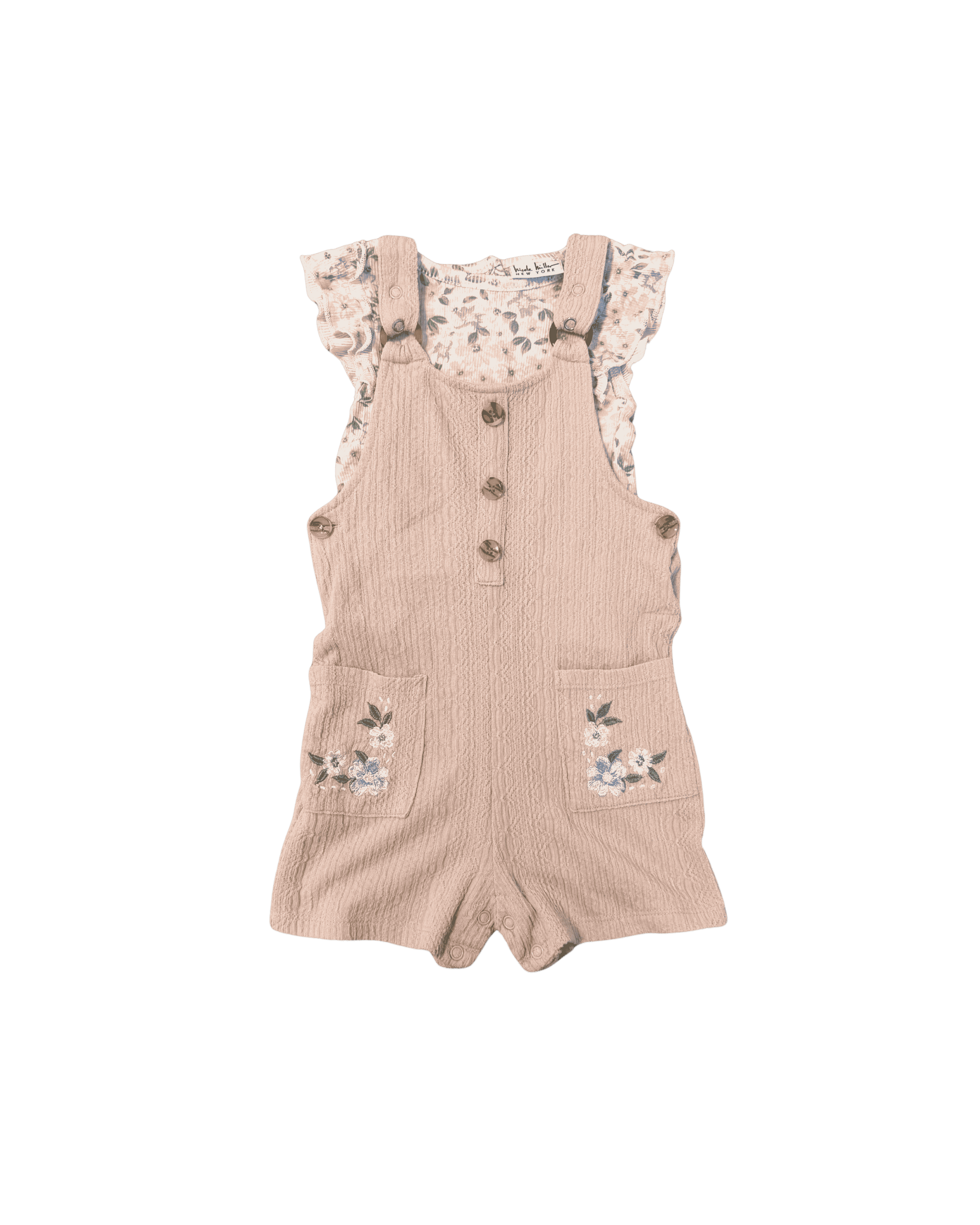 Nicole Miller Short Overalls and Floral T-Shirt Set 24M