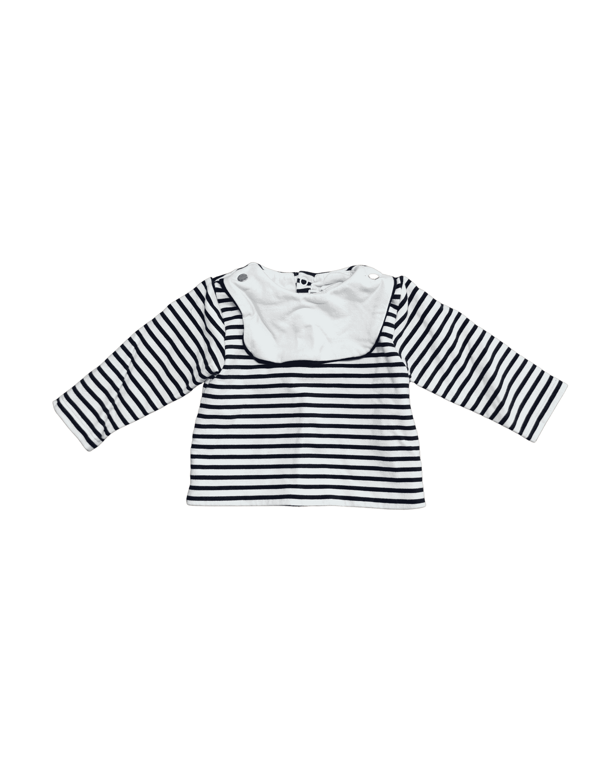 Jacadi Black and White Striped Bib Collar Top 12M
