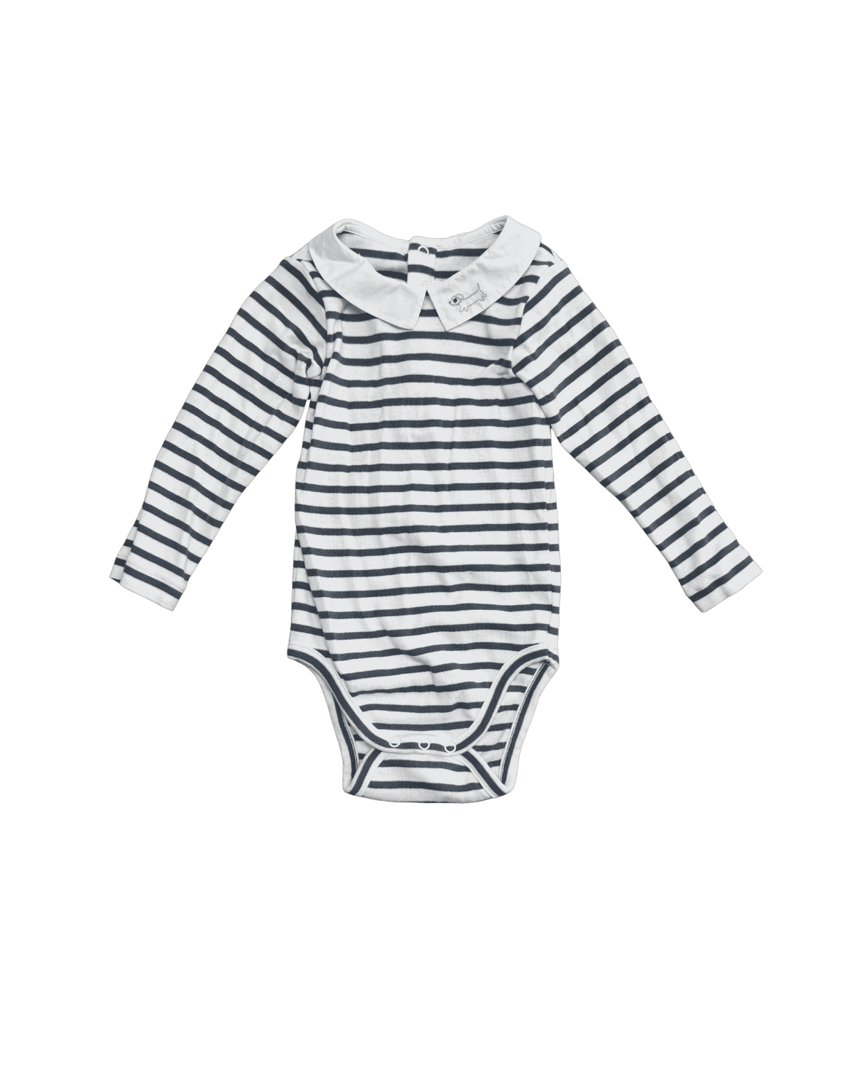 Jacadi Long-Sleeve Striped Bib Collar Bodysuit 12M