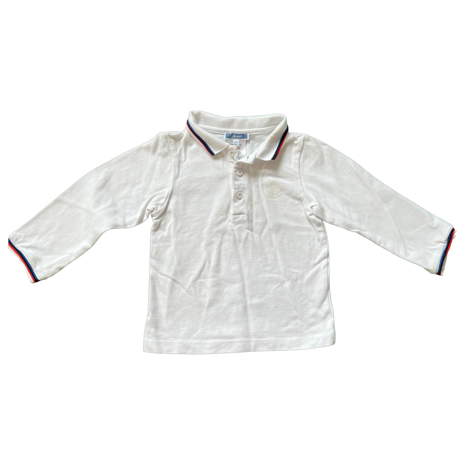 Jacadi White Long Sleeve Pique Polo 36M