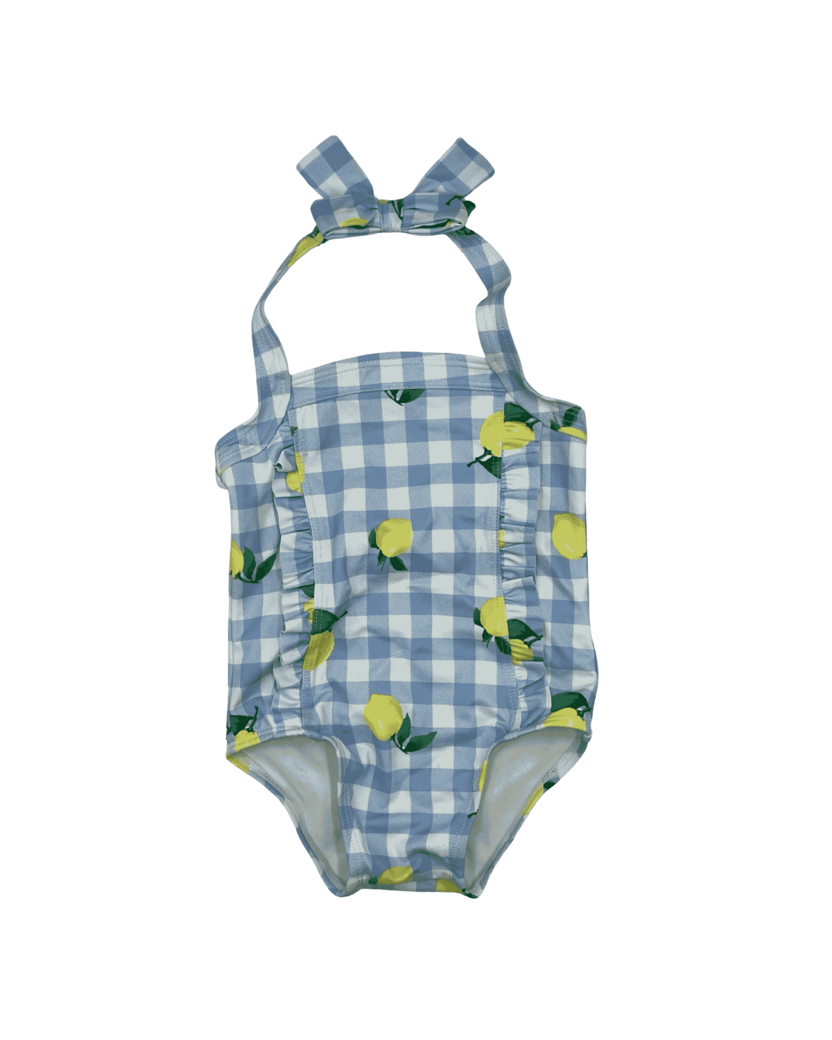 Janie and Jack Lemon Blue Gingham Halter Swimsuit 18-24M