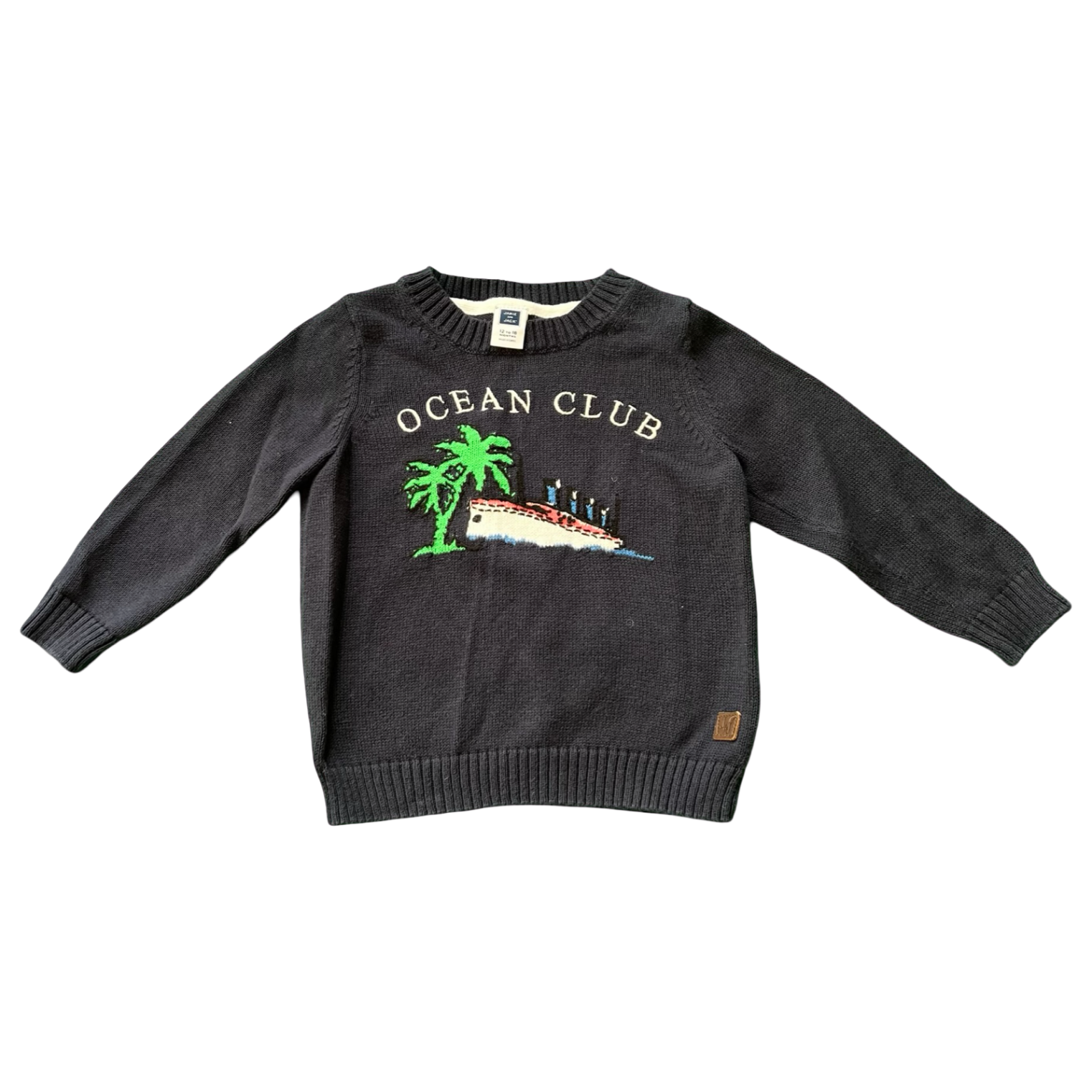 Janie and Jack Black Ocean Club Sweater 12-18M
