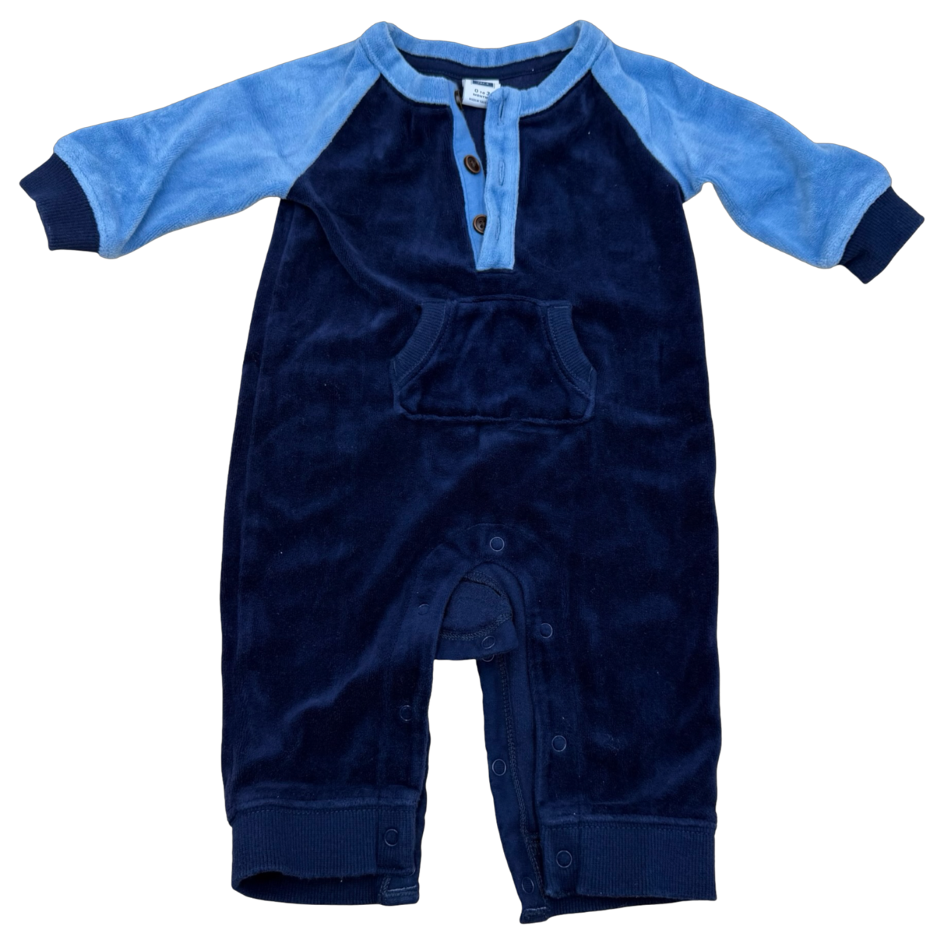 Janie and Jack Blue Velour Coverall 0-3M
