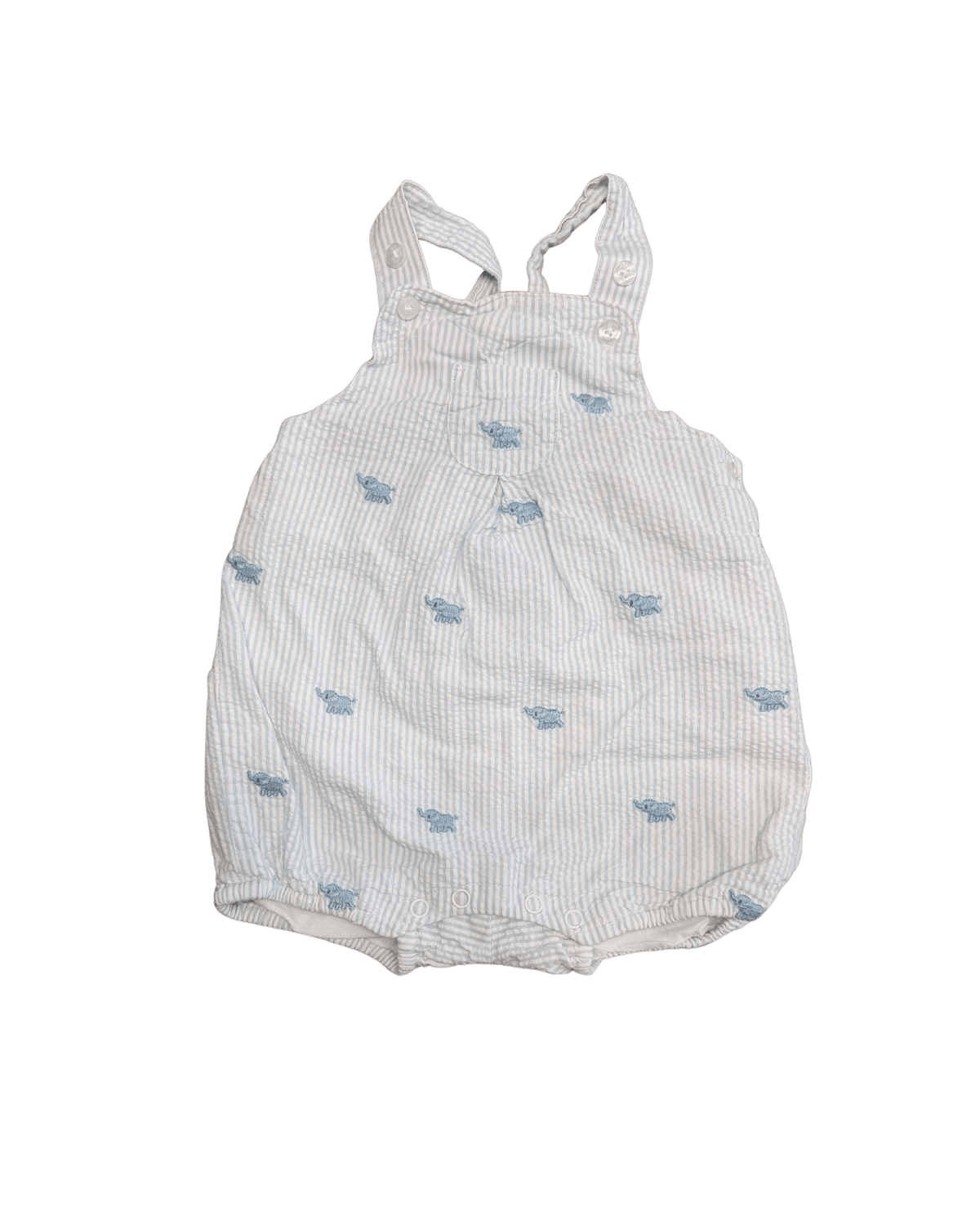 Janie and Jack Blue and White Striped Elephant Bubble Romper 0-3M