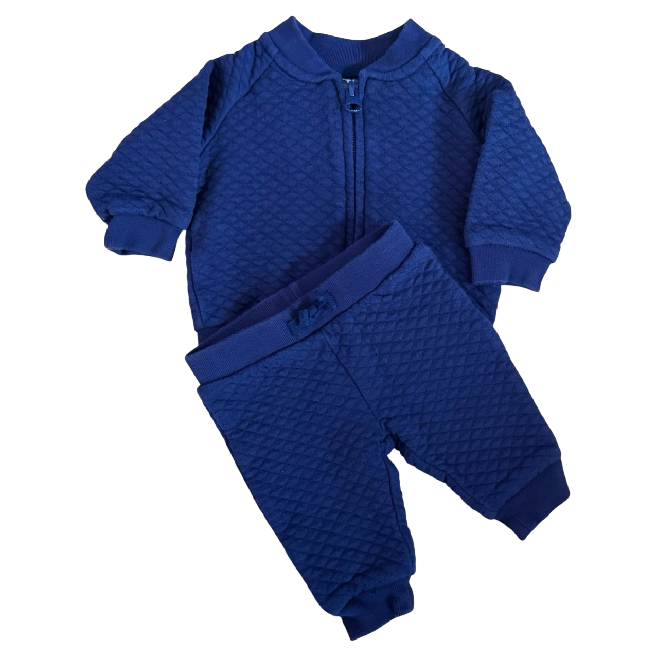 Janie and Jack Navy Quilted Sweatsuit 0-3M