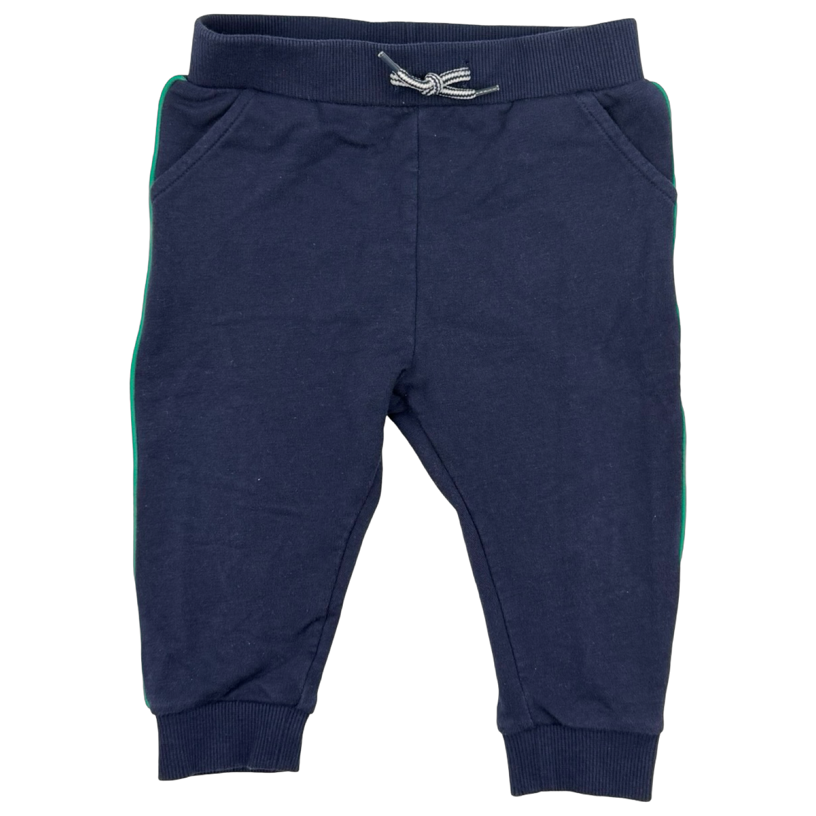 Janie and Jack Navy with a Green Stripe Joggers 12-18M