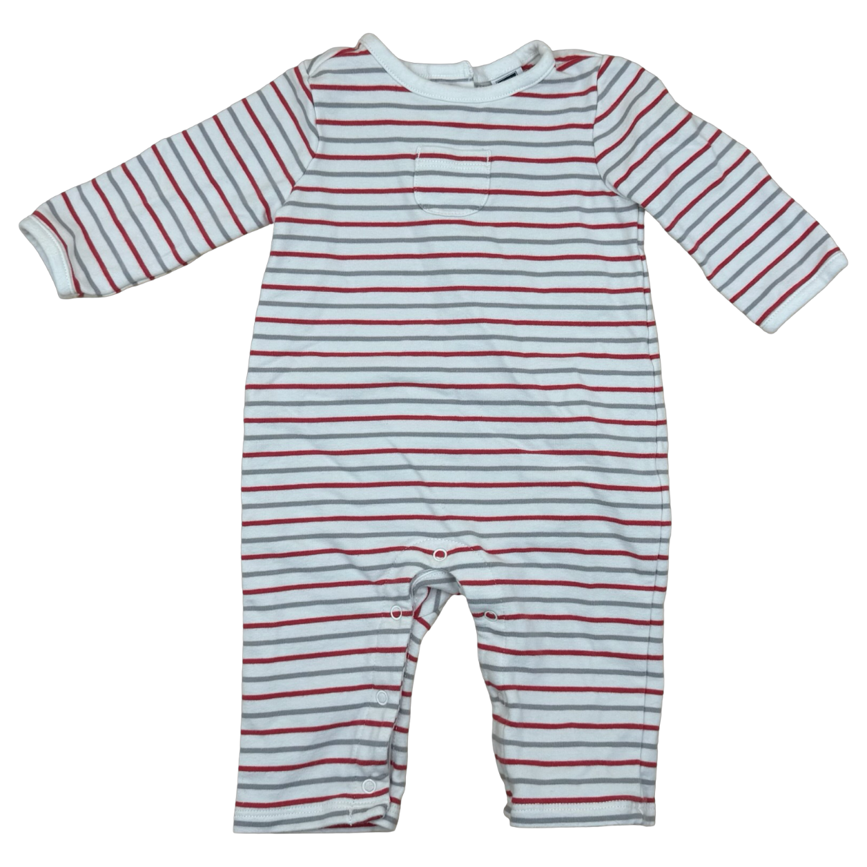 Janie and Jack Red and Grey Striped Coverall 0-3M