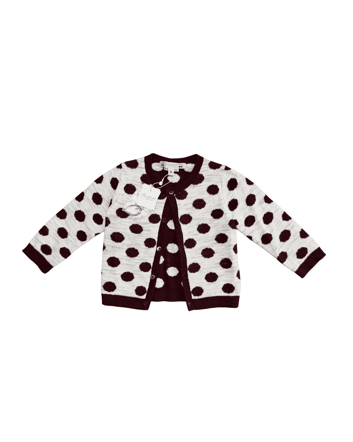 Bonpoint Burgundy and Cream Polka Dot Cardigan 12M