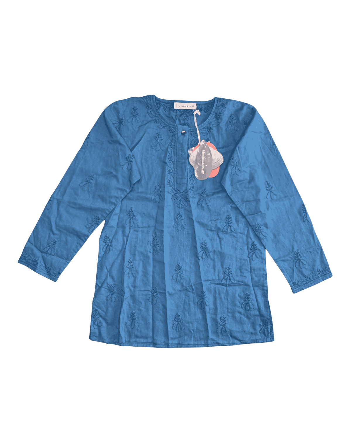 Misha & Puff Blue Hand-Embroidered Cotton Kurta Tunic Blouse 6Y
