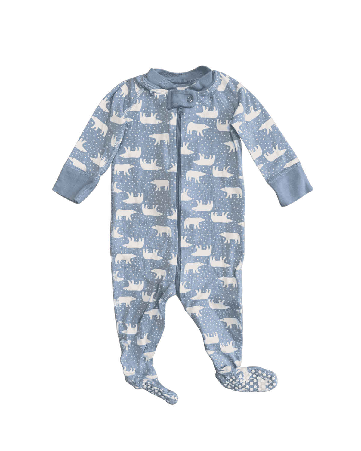 Hanna Andersson Blue and White Polar Bear Footed Pajamas 3-6M