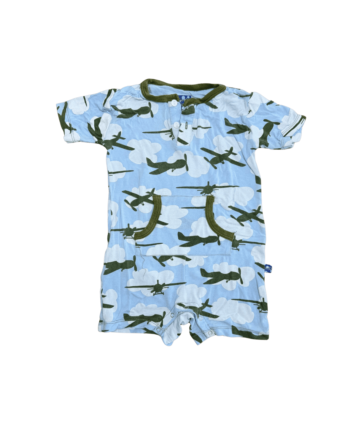 KicKee Pants Short-Sleeve Blue and Green Helicopter Romper  3-6M