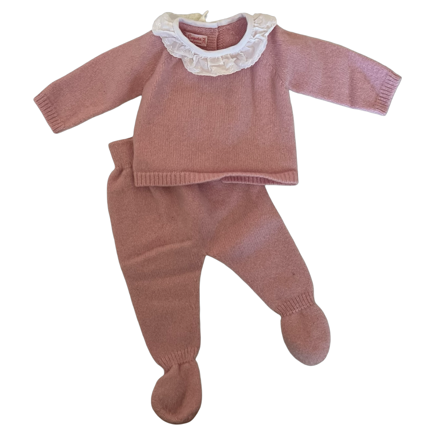 La Coqueta Pink Cashmere Long Sleeve Set 3M