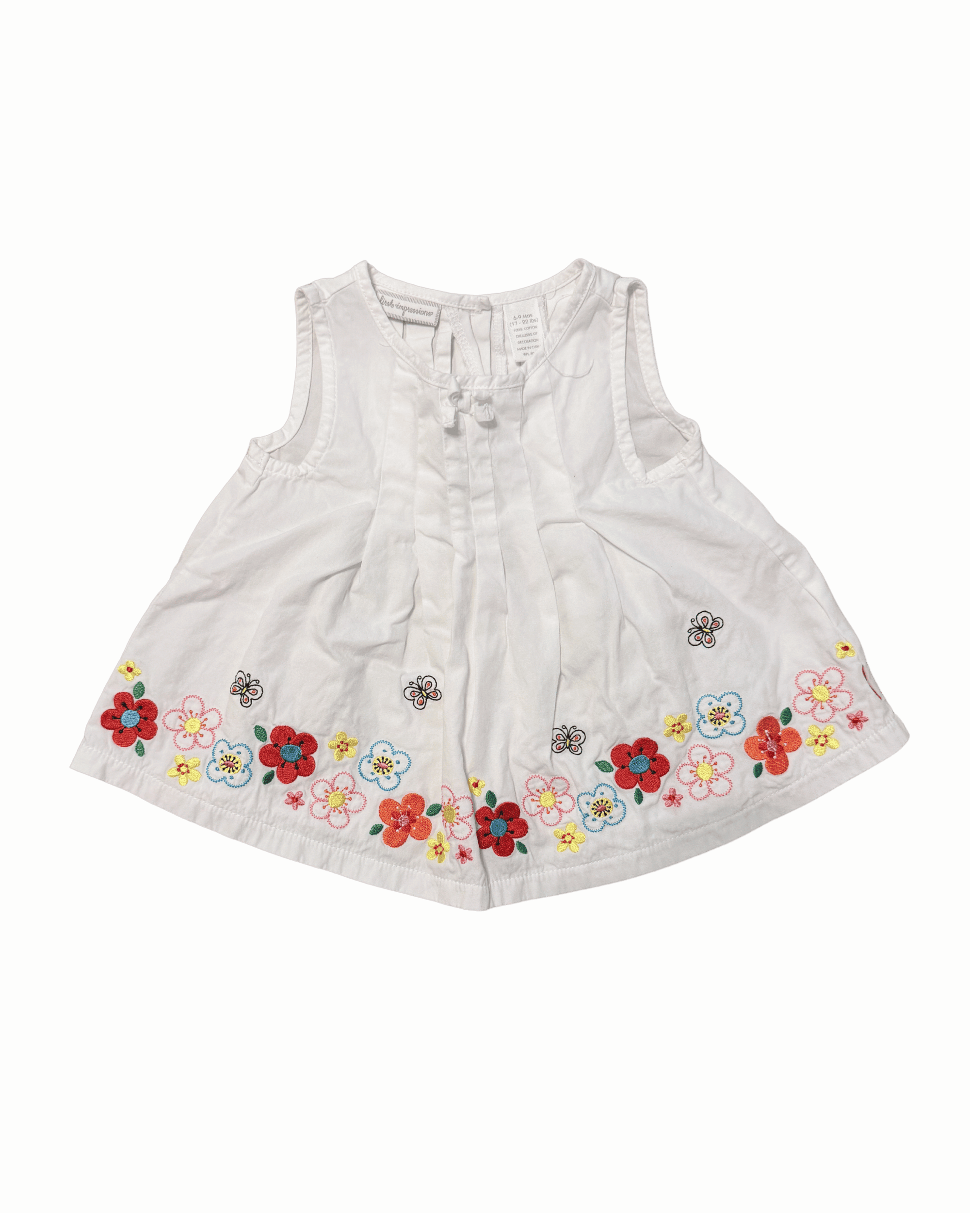 First Impressions White Sleeveless Dress with Flowers 6-9M