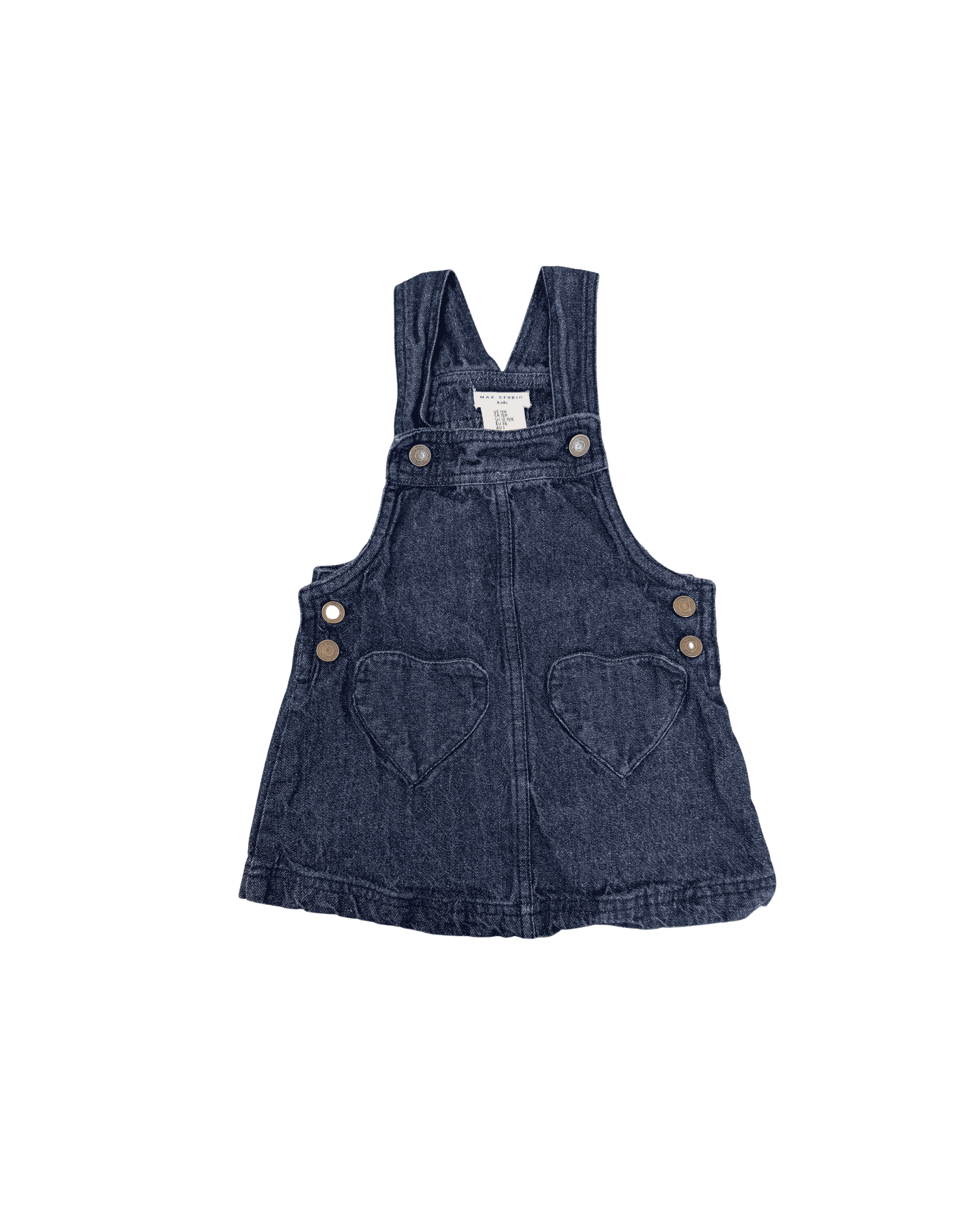 Max Studio Overall Denim Dress With Heart Pockets 18M