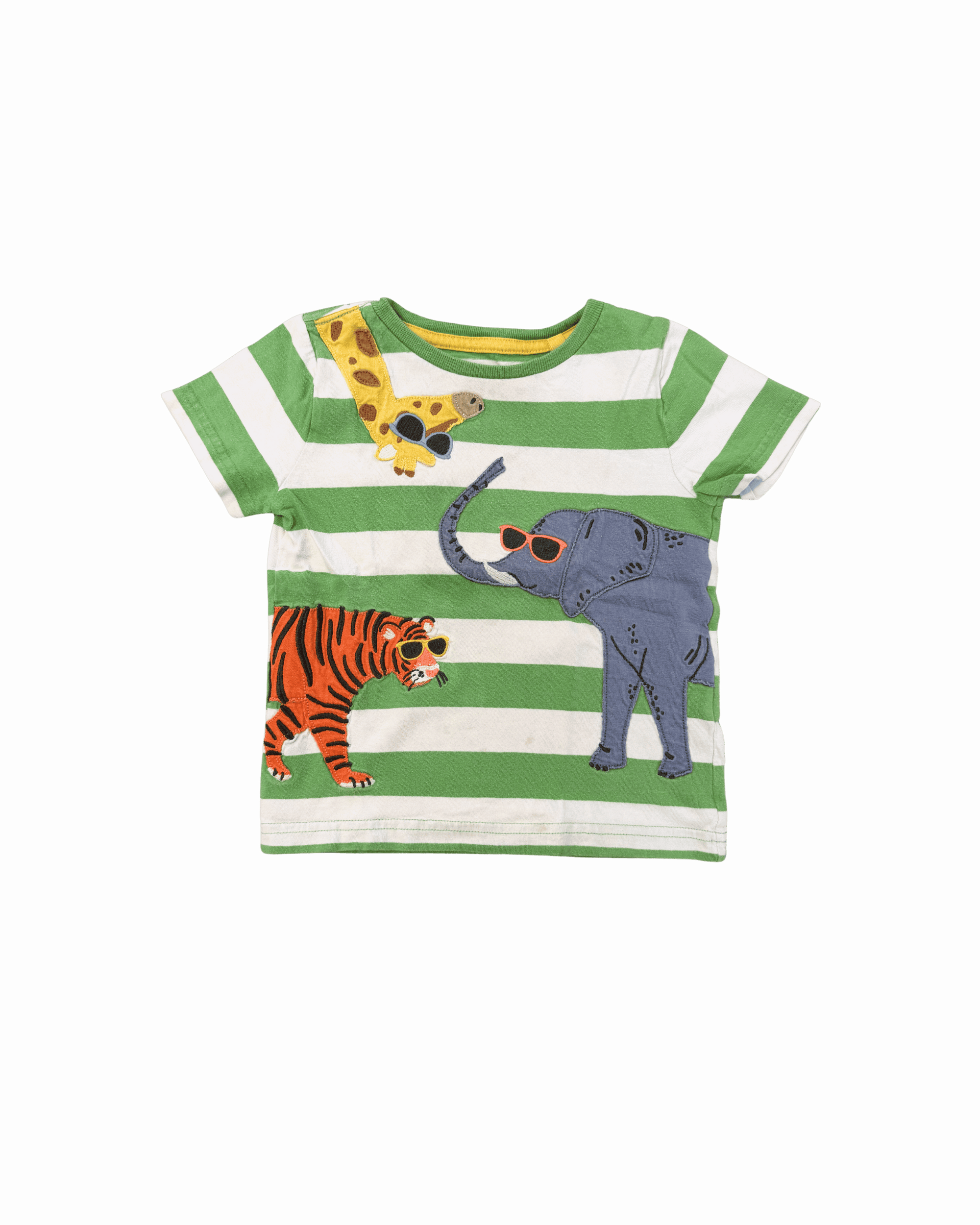 Mini Boden Green Striped Animal T-Shirt 2-3Y