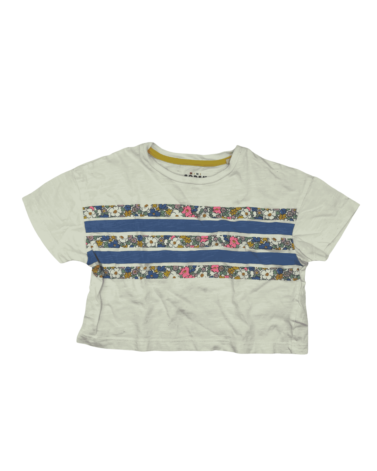 Mini Boden White Floral Stripe Short-Sleeve T-Shirt 4-5Y