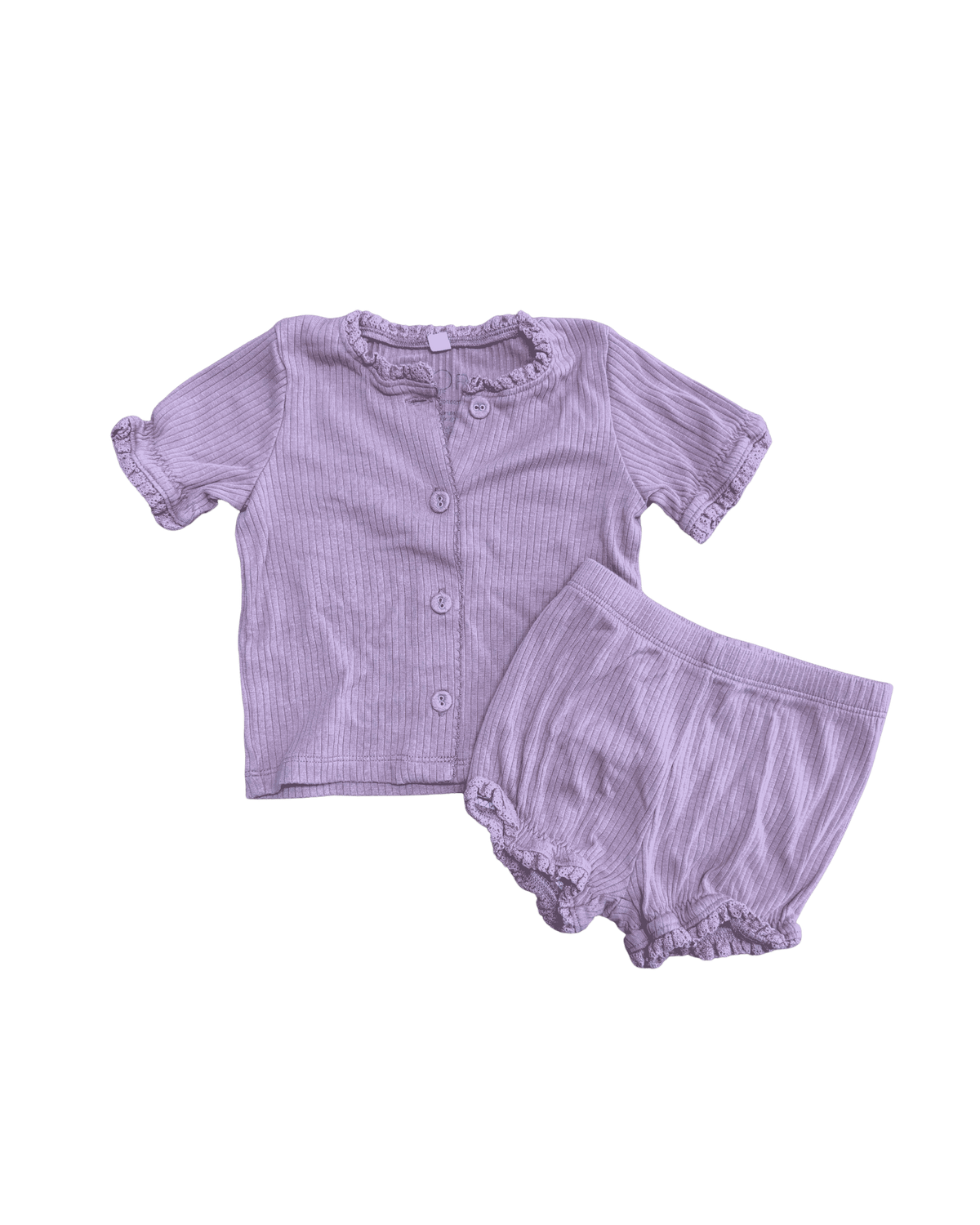 MORI Purple 2-Piece Ruffled Cotton Set 3-6M