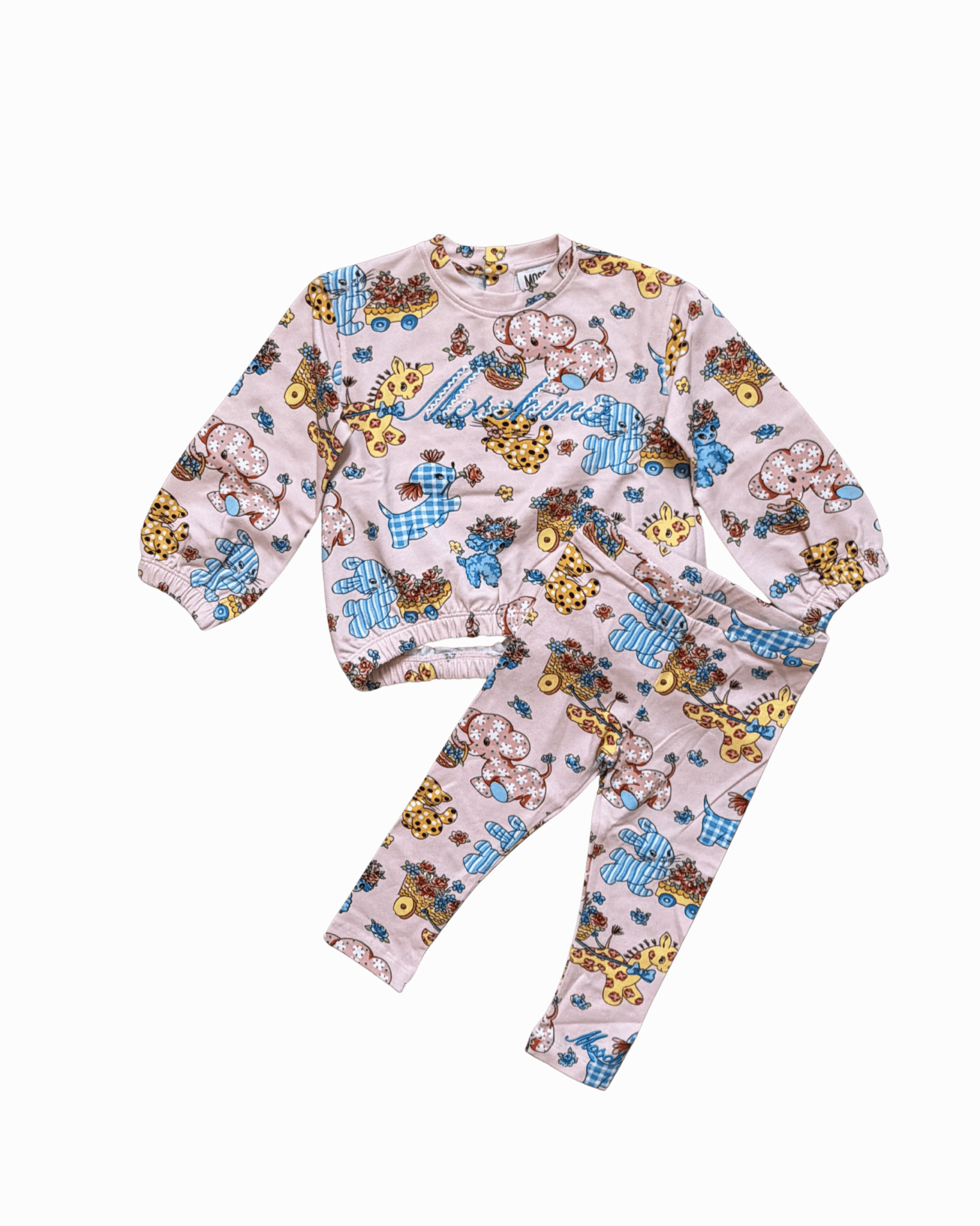 Moschino Pink, Blue, and Yellow Animal Sweatshirt and Leggings Set 12-18M